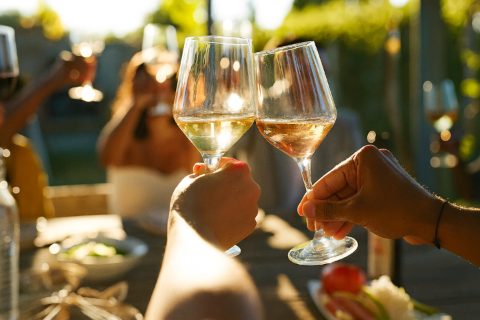 LeBox wijnen glas witte wijn en rose wijn toasten proosten